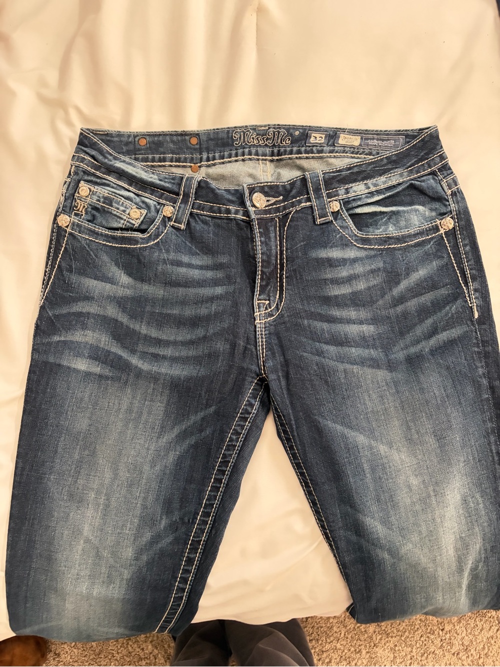 Miss Me Blue Wash Boot Cut Jeans with Fading